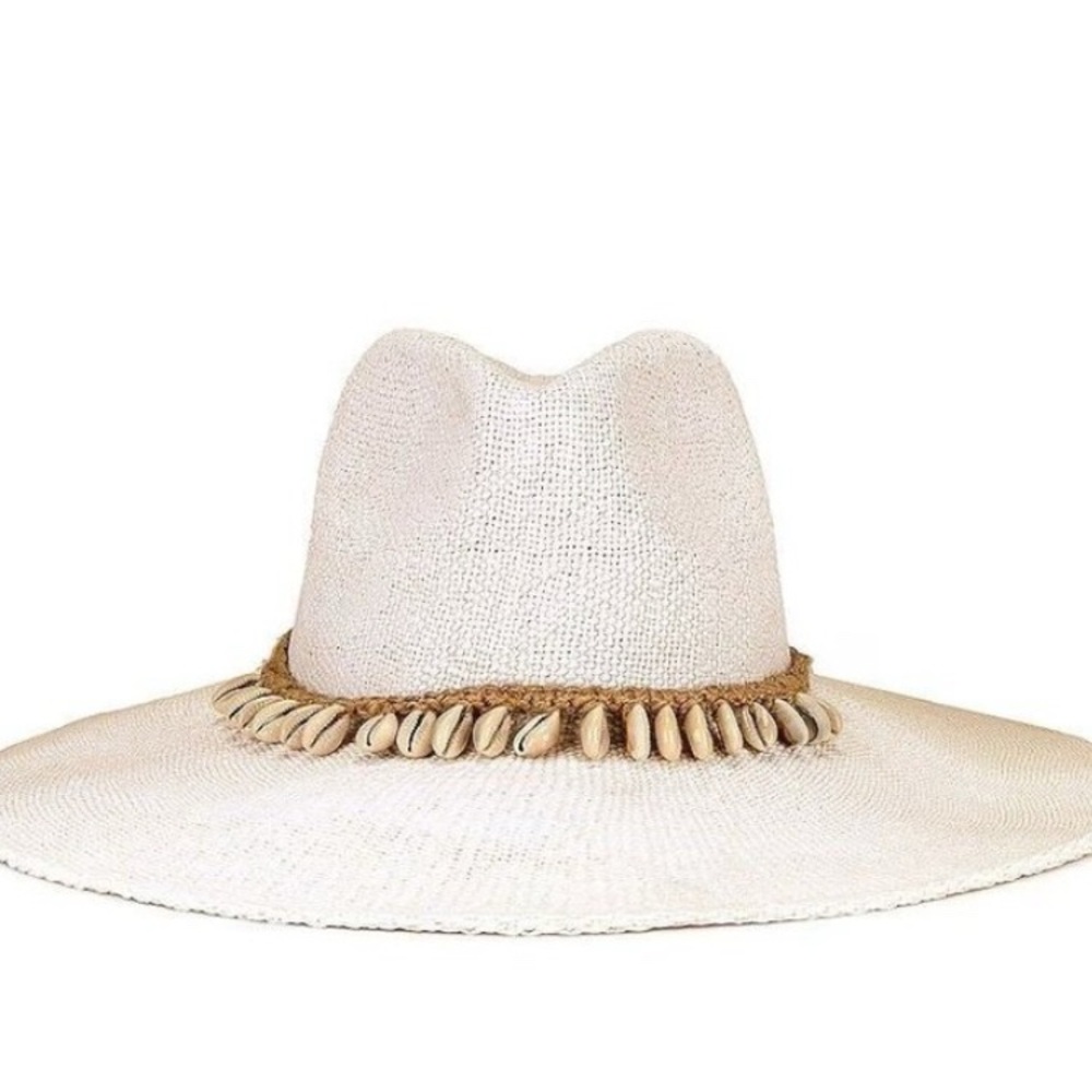 NIKKI BEACH Barbados Floppy Fedora Sun Hat in White with Cowrie Shells - Picture 5 of 11